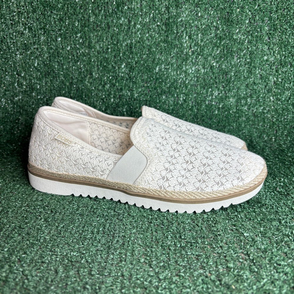 NEW Sketchers BOBS Flexpadrille Lo Too Ritz Slip On Canvas Sneaker Ivory Women 9
